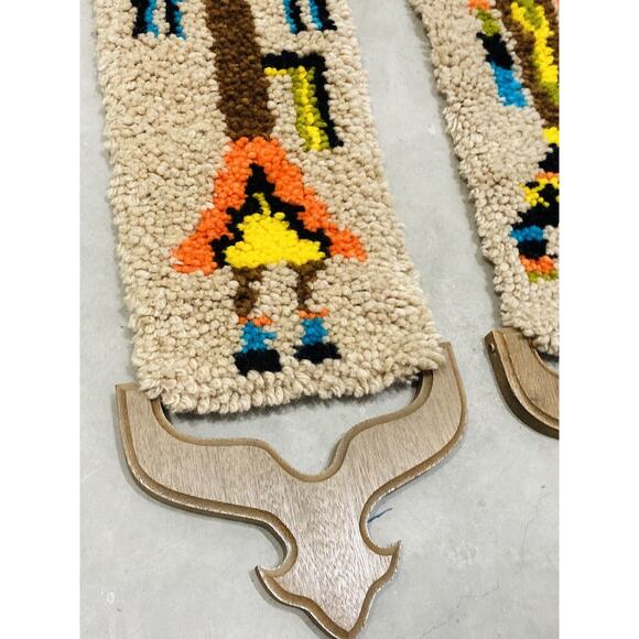 Set 2 Latch hook Wall Hanging Kachina Native American Yei Symbol 46" Vintage Blu - Picture 4 of 16